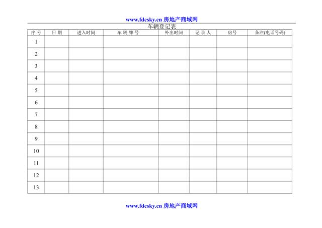 外出车辆登记表