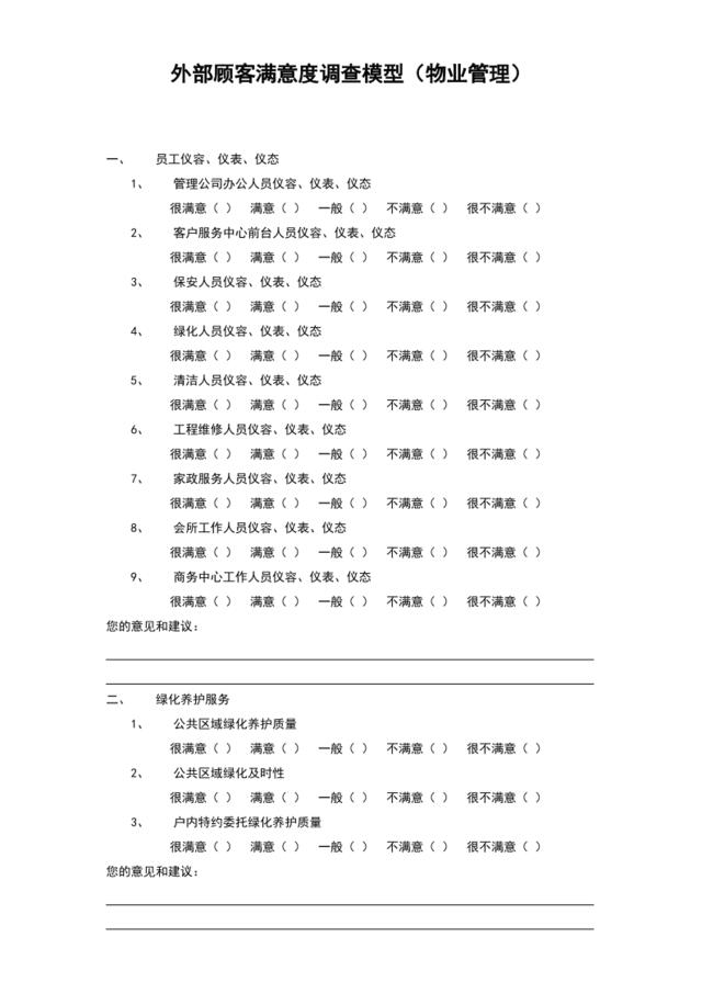 物业管理顾客满意度调查模型（范本）