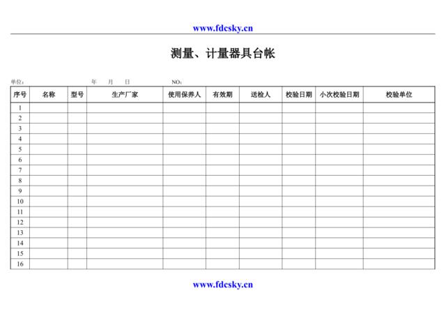 测量、计量器具台帐