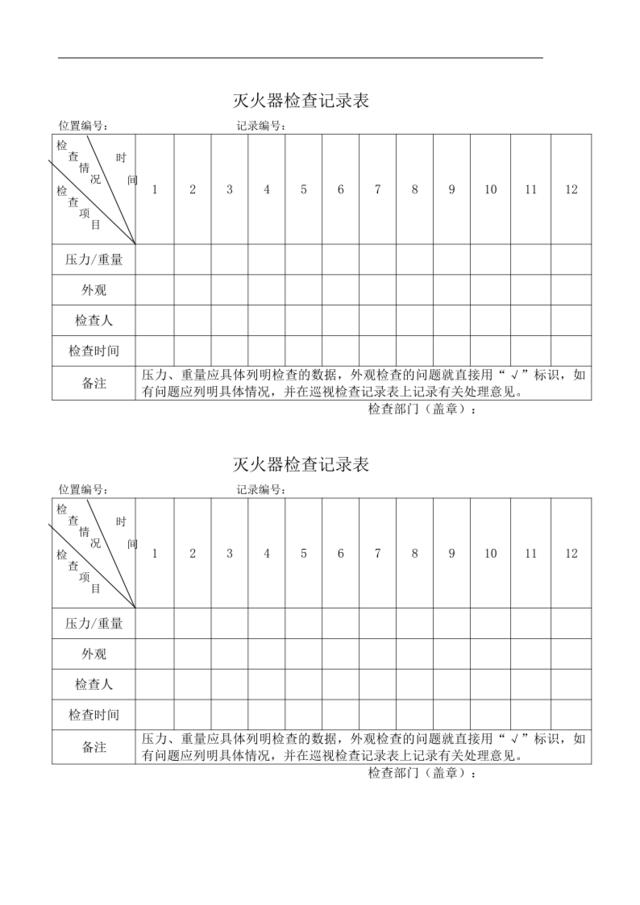 灭火器检查记录表