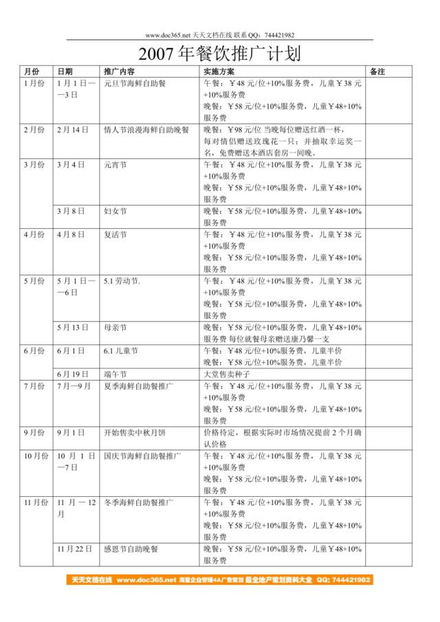 2007年餐饮推广计划