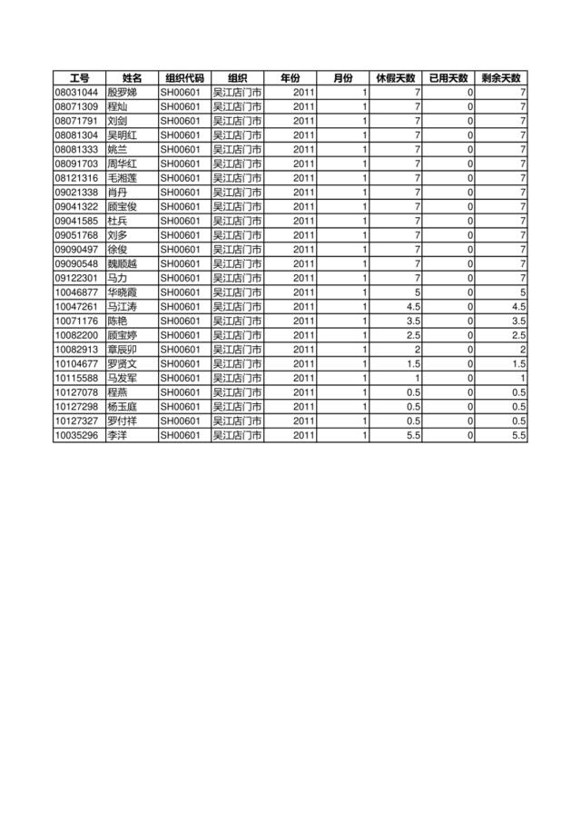 吴江2011年可休年假