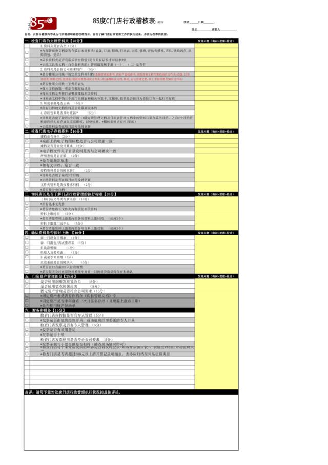门店行政稽核表110225