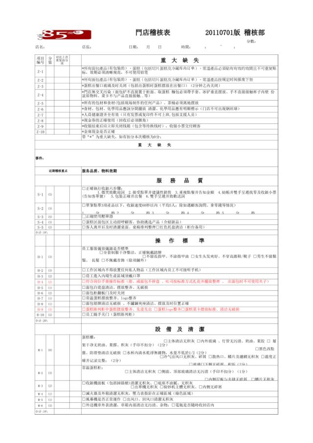 门店稽核表20110701版