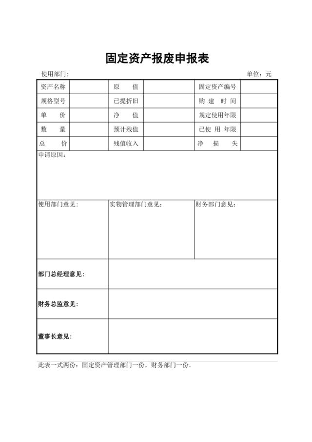 固定资产报废表