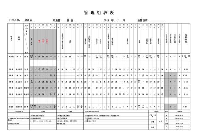 吴江店2月管理组班表-