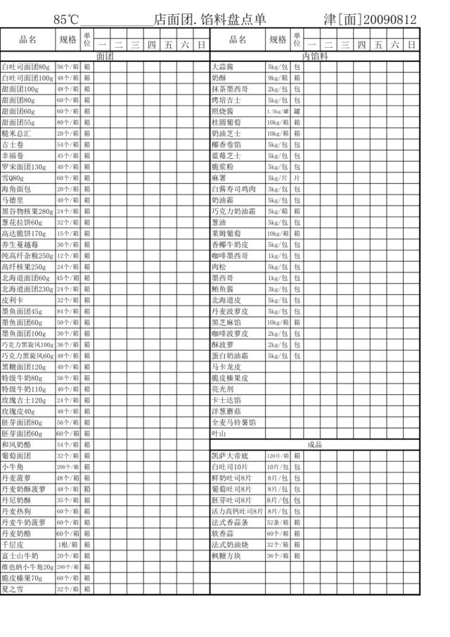 85度c85度c面团._料盘点表