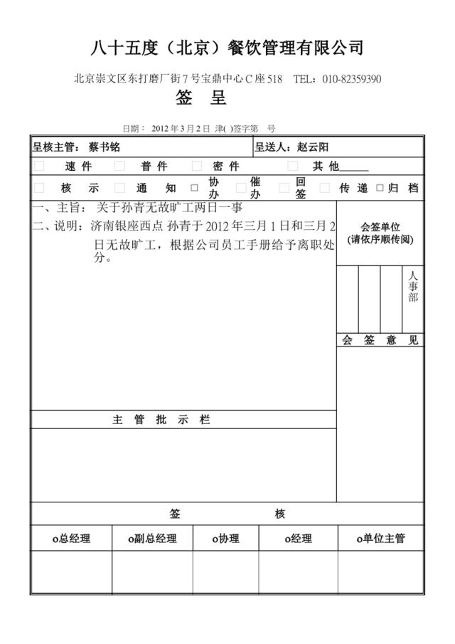 签呈表格(和夏)