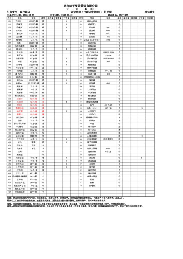 订单B08年新版