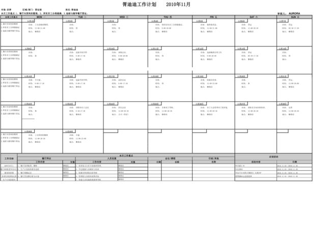 柳巷店胥迪迪2010年11月工作计划表