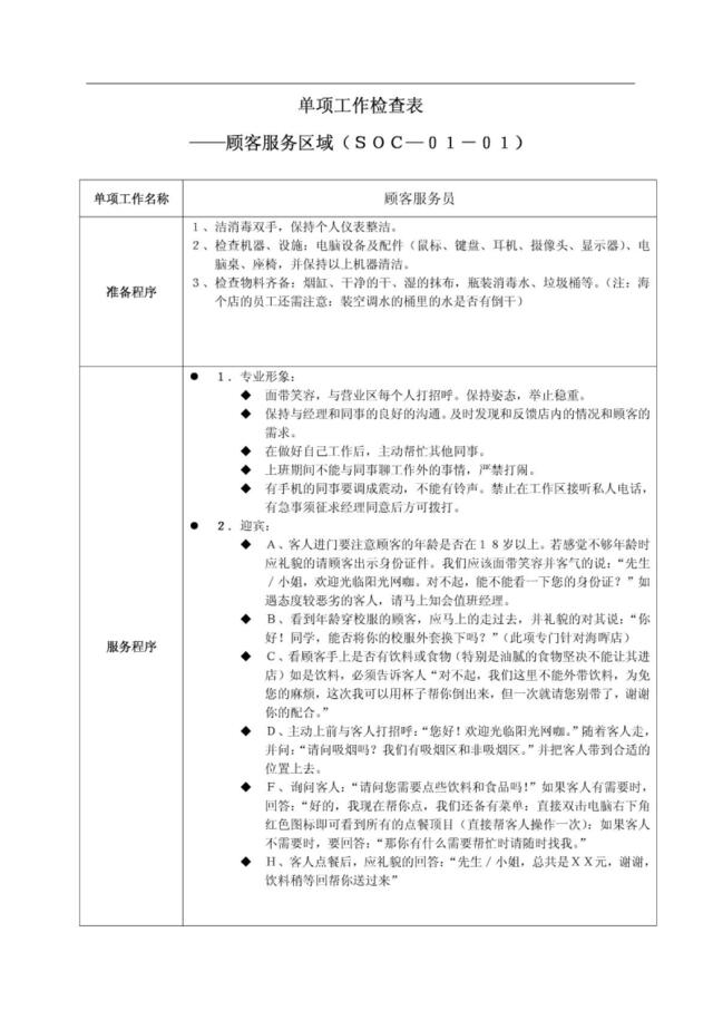 SOC单项工作检查表