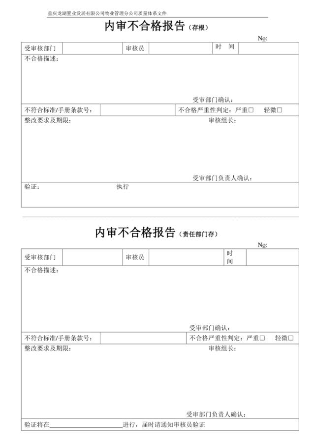 内审不合格报告（四层文件）