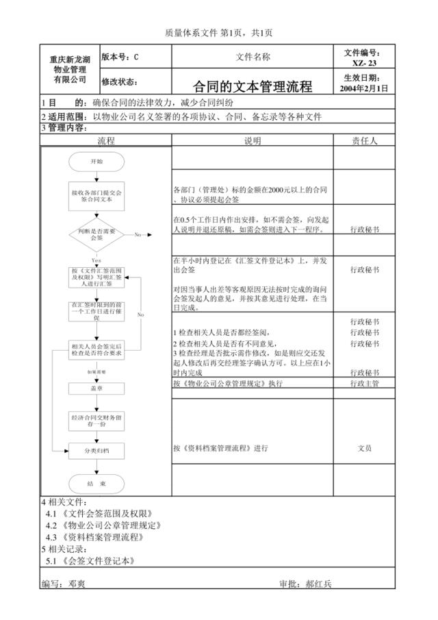 XZ-23合同的文本管理流程