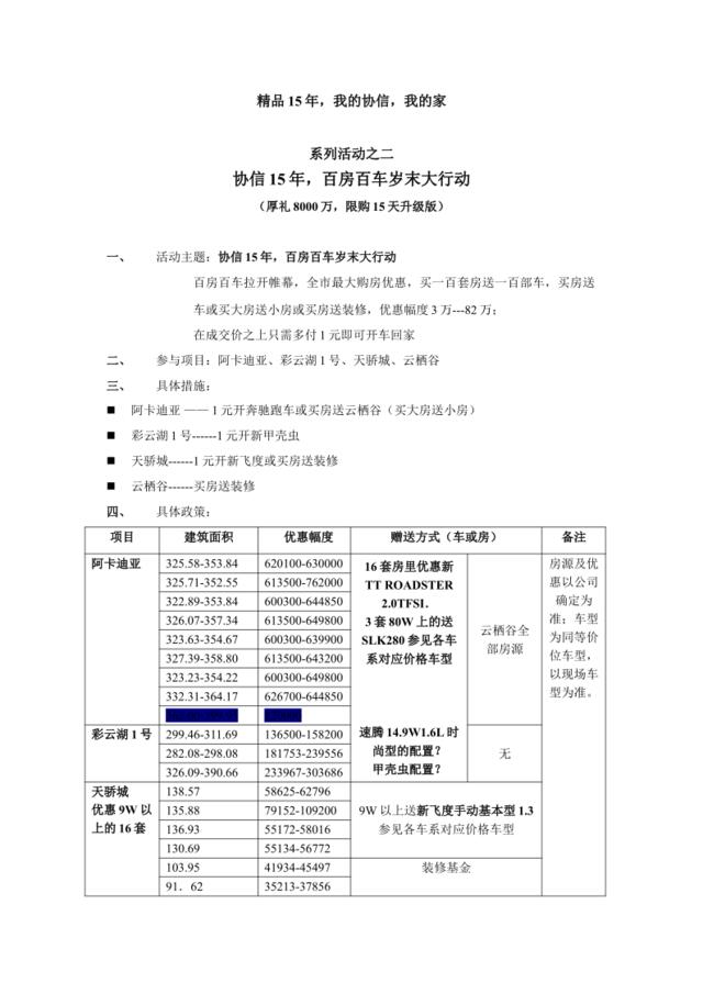 协信十五年百房百车岁末大行动系列活动方案