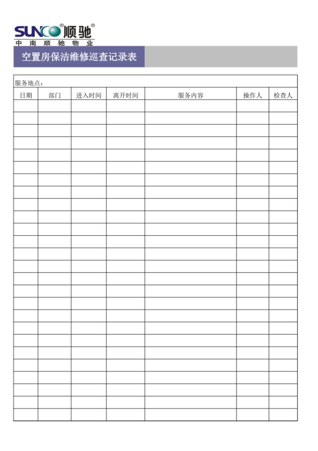 空置房保洁维修巡查记录表