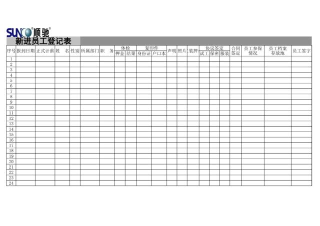 新进员工登记表