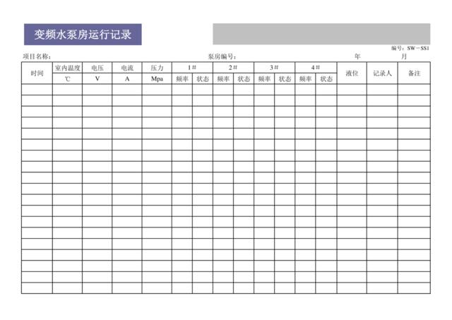 变频水泵房运行记录SW-SS1