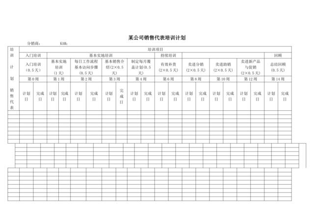 某公司销售代表培训计划