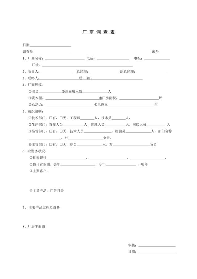 518厂商调查表