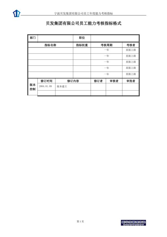 宁波贝发集团有限公司员工年度能力考核指标