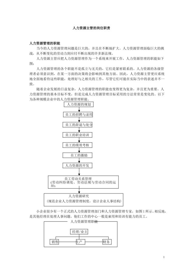 人力资源主管的岗位职责