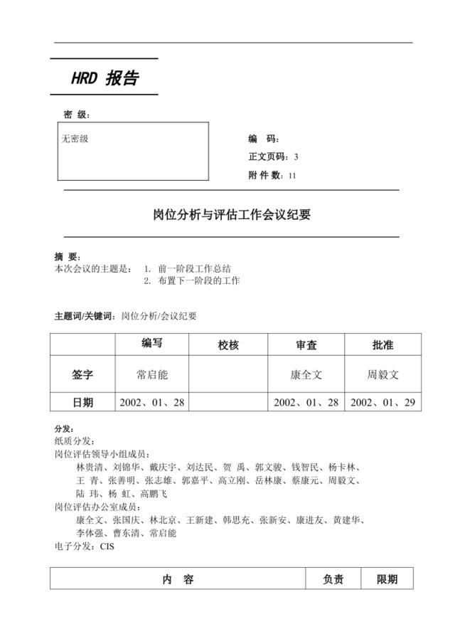 岗位分析与评估工作会议纪要_20020128