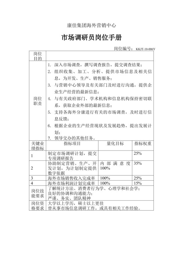 市场调研员岗位手册