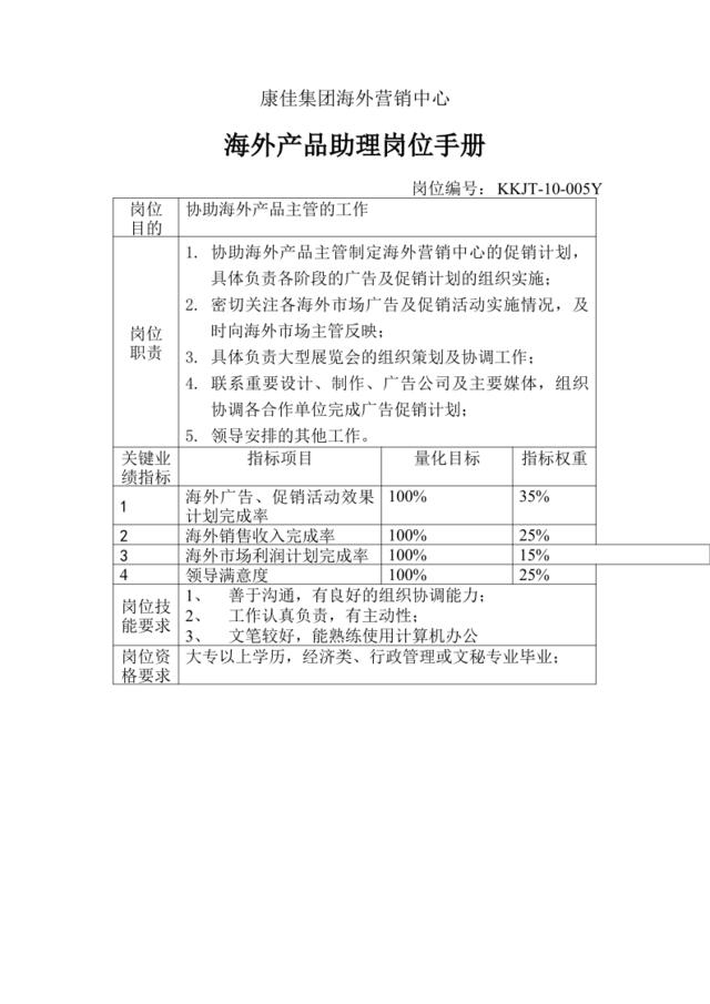 海外产品助理岗位手册