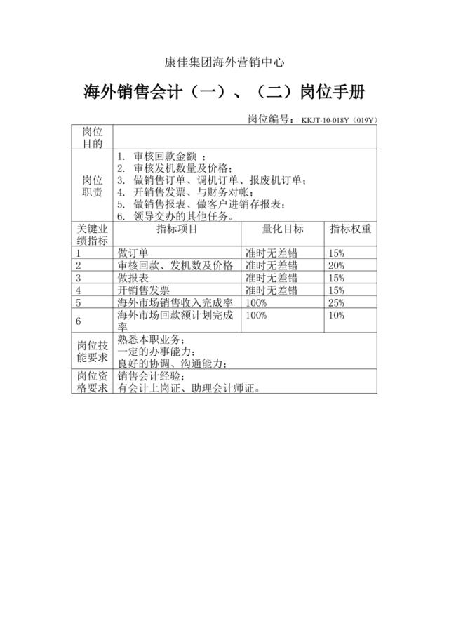 海外销售会计岗位手册