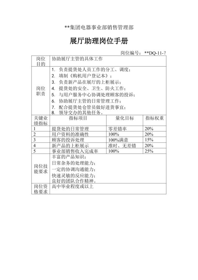 展厅助理岗位手册