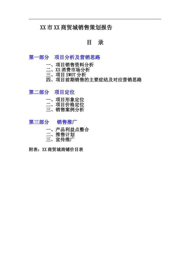 XX市XX商贸城销售策划报告