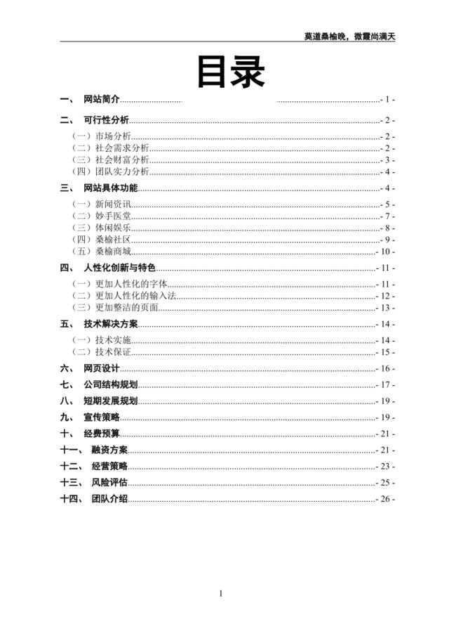 “桑榆”网站商业计划书