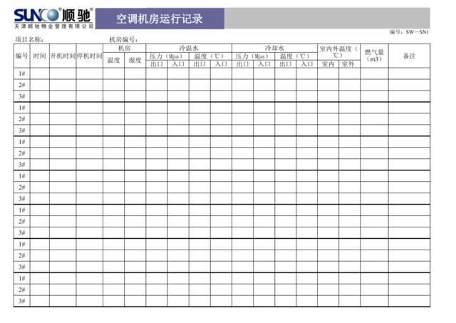 空调机房运行记录SW-SN1