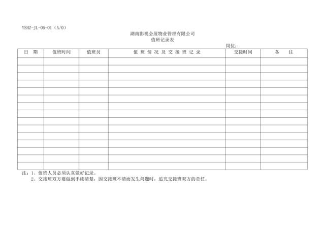 JL-01值班记录表