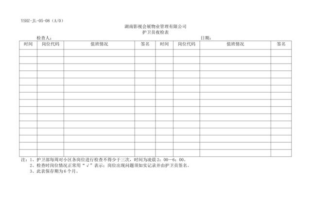 JL-08护卫员夜检表