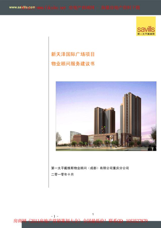 第一太平戴维斯2012年3月重庆新天泽国际广场项目物业顾问服务建议书