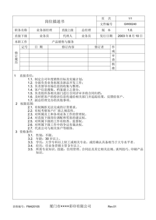 GW00240业务部经理