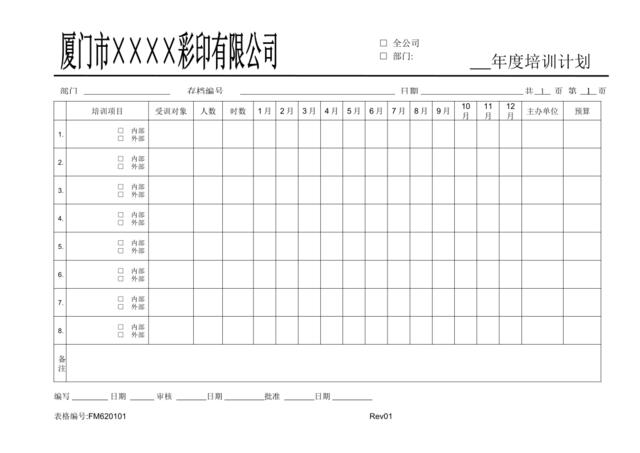 FM620101年度培训计划表