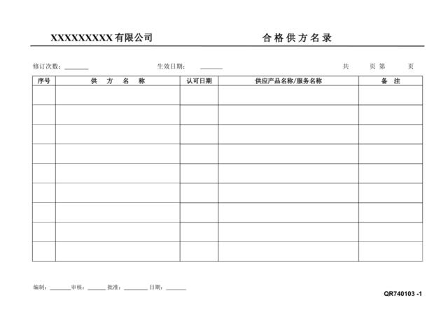 THXQR740103合格供方名录