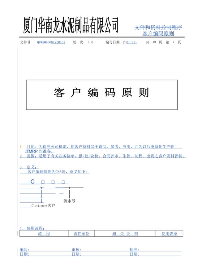 WI720101客户编码原则