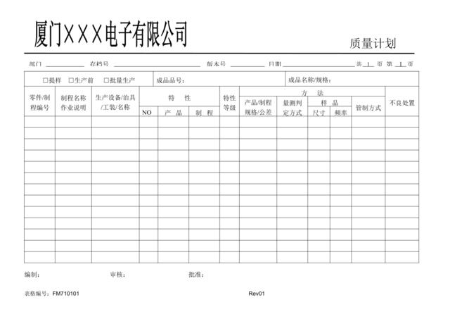 FM710101质量计划