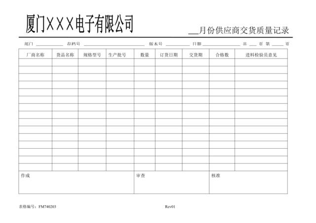 FM740105供应商交货质量记录