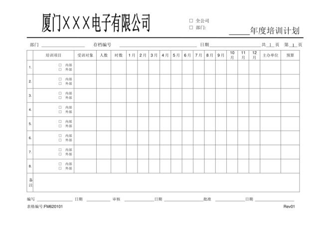 FM620101年度培训计划表