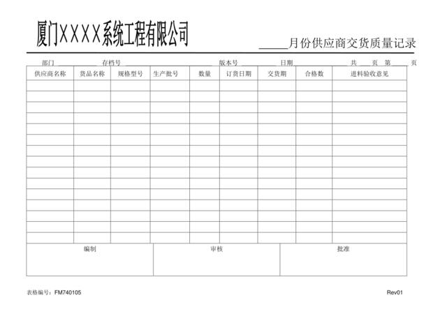 FM740105供应商交货质量记录