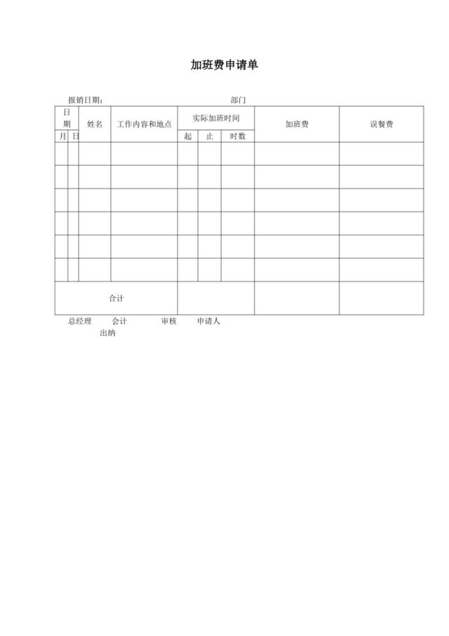 加班费申请单