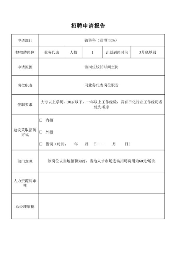 招聘申请报告