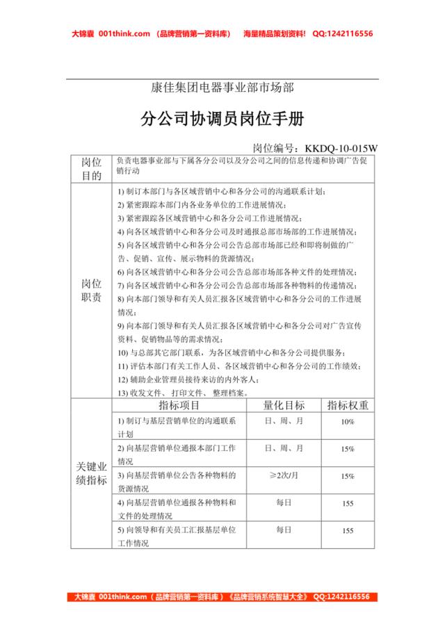 电器事业部市场部分公司协调员岗位手册一