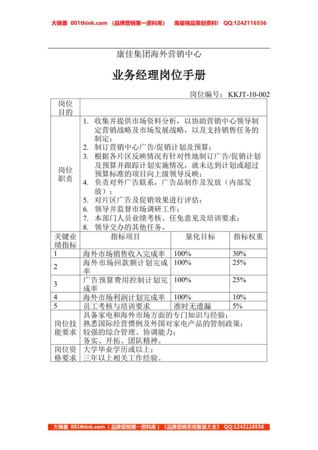 业务经理岗位手册