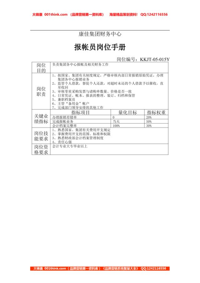 康佳集团财务中心报帐员岗位手册表1