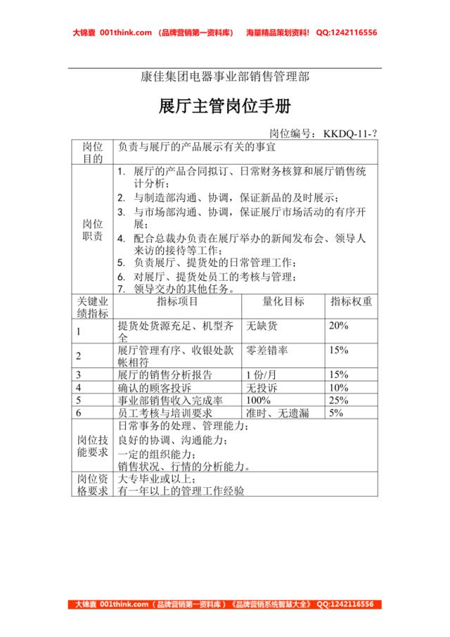 展厅主管岗位手册